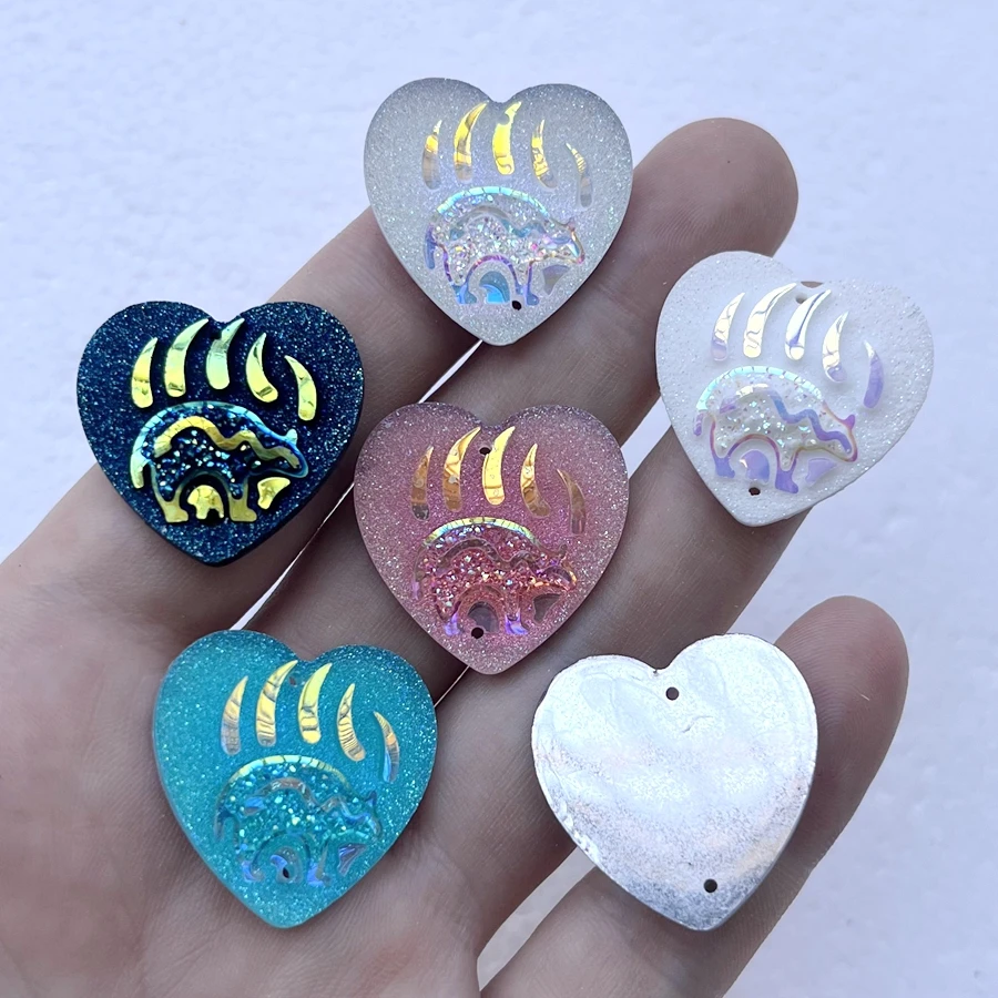 25mm AB Color Bear Claw Heart resin Sewing Rhinestone scrapbook diy Jewelry earrings decorative charm resin craft 10pcs/lot