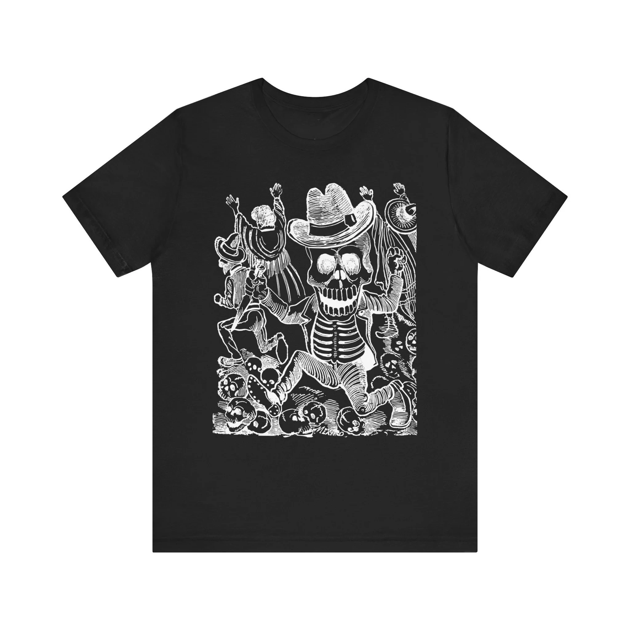 

Posada Skeleton Knife Vintage Art T-shirt Mexican Artist Shirt Spanish Traditional Folk Art Short-sleeved T-shirt for All-male