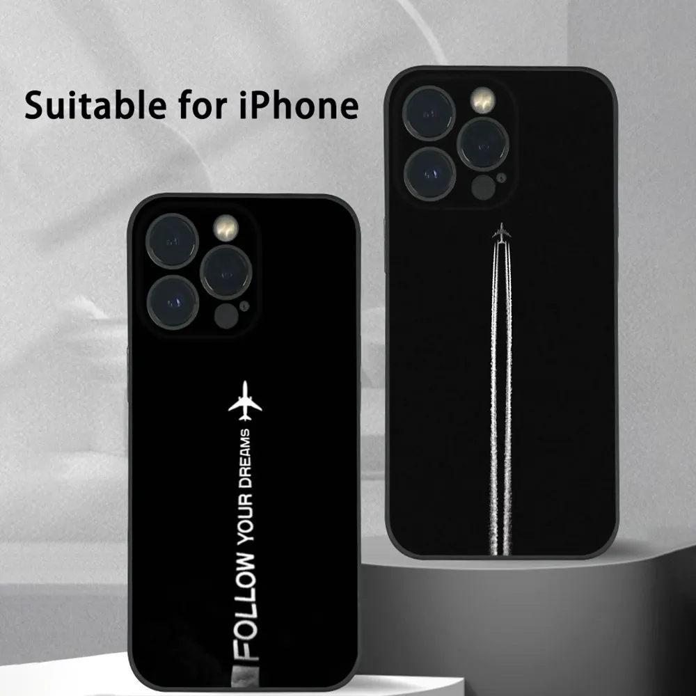 

Premium Airplane Pattern Phone Case For iPhone 15 14 13 12 11 Pro Xs Max Mini XR X 7 8 Plus Black Frosted Soft Shell Funda Cover