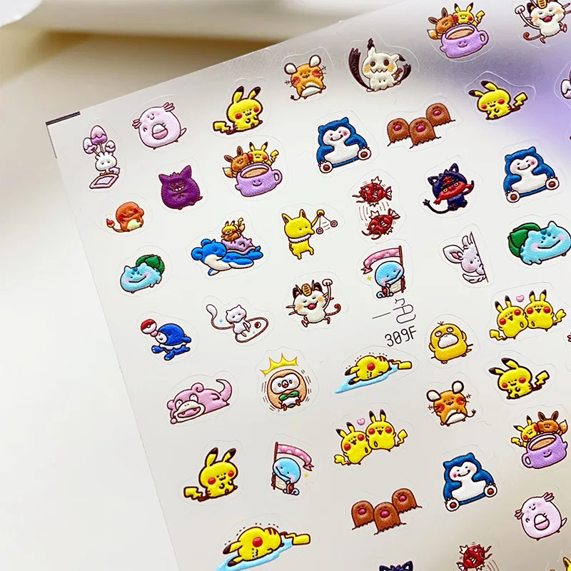 Chibi Digital Pocket Monster Kawaii Nail Stickers Embossed Multi Style Nail Accessories Kawaii Simple Otaku Anime Nail Art Decal
