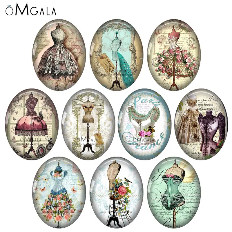 Kobiety spódnica w stylu vintage piękna sukienka wzory Mix 13x18mm/18x25mm/30x40mm owalny kaboszon ze szkła fotograficznego demo płaski tył dokonywanie ustaleń