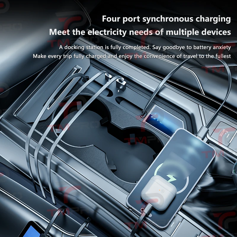 Car multi-port PD fast charge expansion cup holder, retractable charging cable, interior upgrade accessory for Volkswagen Passat - view 3