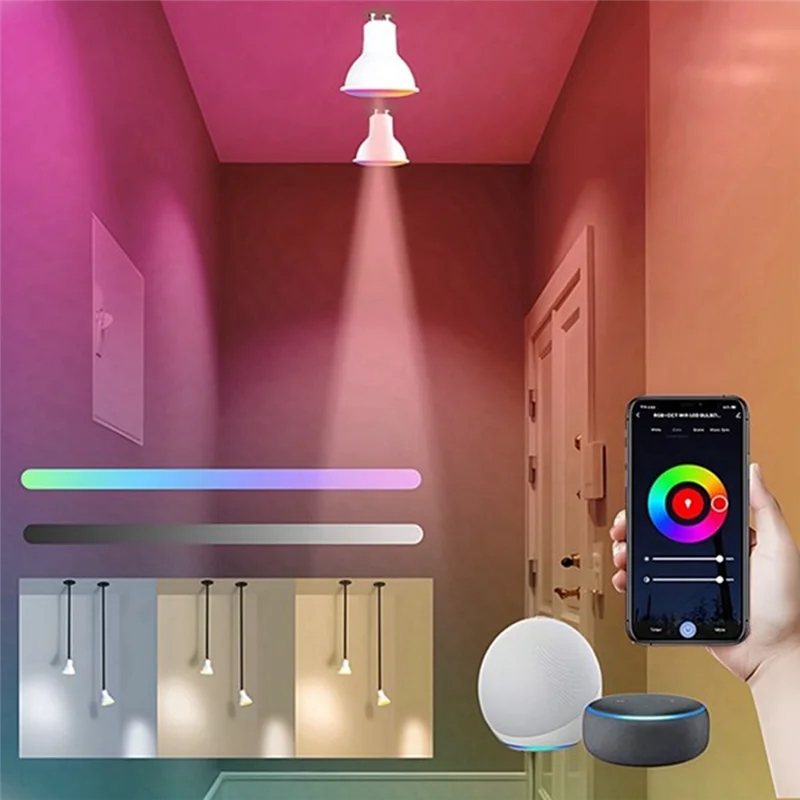 

SUNRI-Tuya Wi-Fi 6 Вт 220 В с регулируемой яркостью GU10 Умная светодиодная лампа 10 шт. Прожекторная лампа Life App Control через Alexa Google работает с