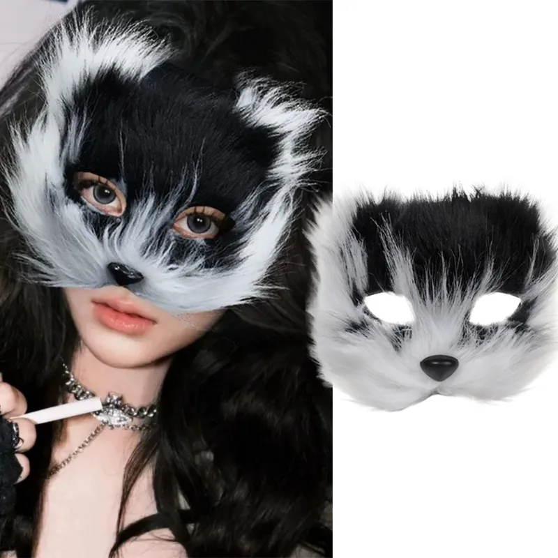 Fox Shape Face Mask Women Girls Black White Halloween Cosplay Mask Furry Cat Comfortable Party Costume Props Funny Accessories