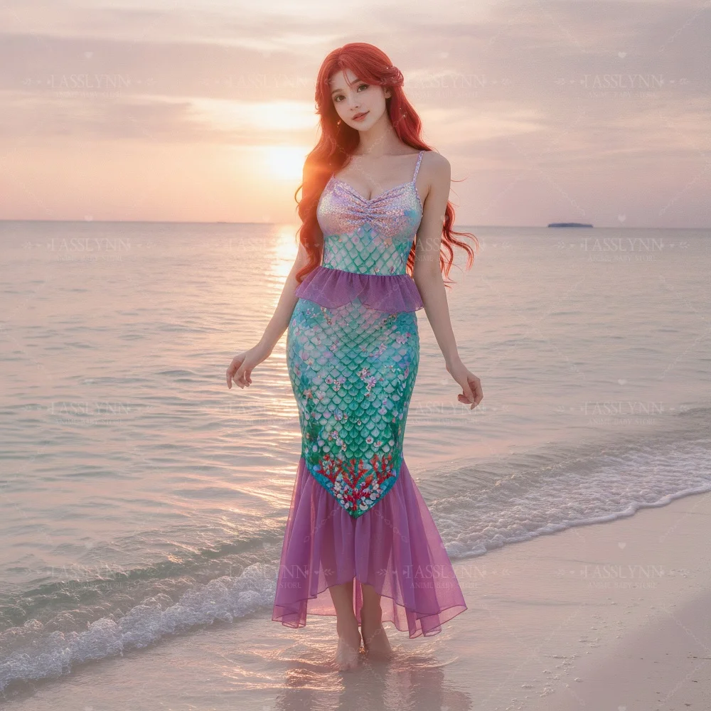 Disfraz de Sirena Ariel, Vestido Largo de Sirena, Disfraz de Princesa para Mujer, para Halloween, Comic Con, Sesión de Fotos en la Playa