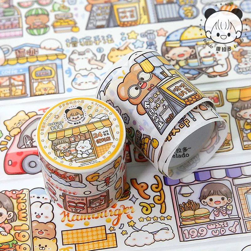 4.5cm*5m Cute Girl Street Shop Decorative Adhesive Tape Food Masking Washi Tape Scrapbooking Cartoon Sticker Label Stationery