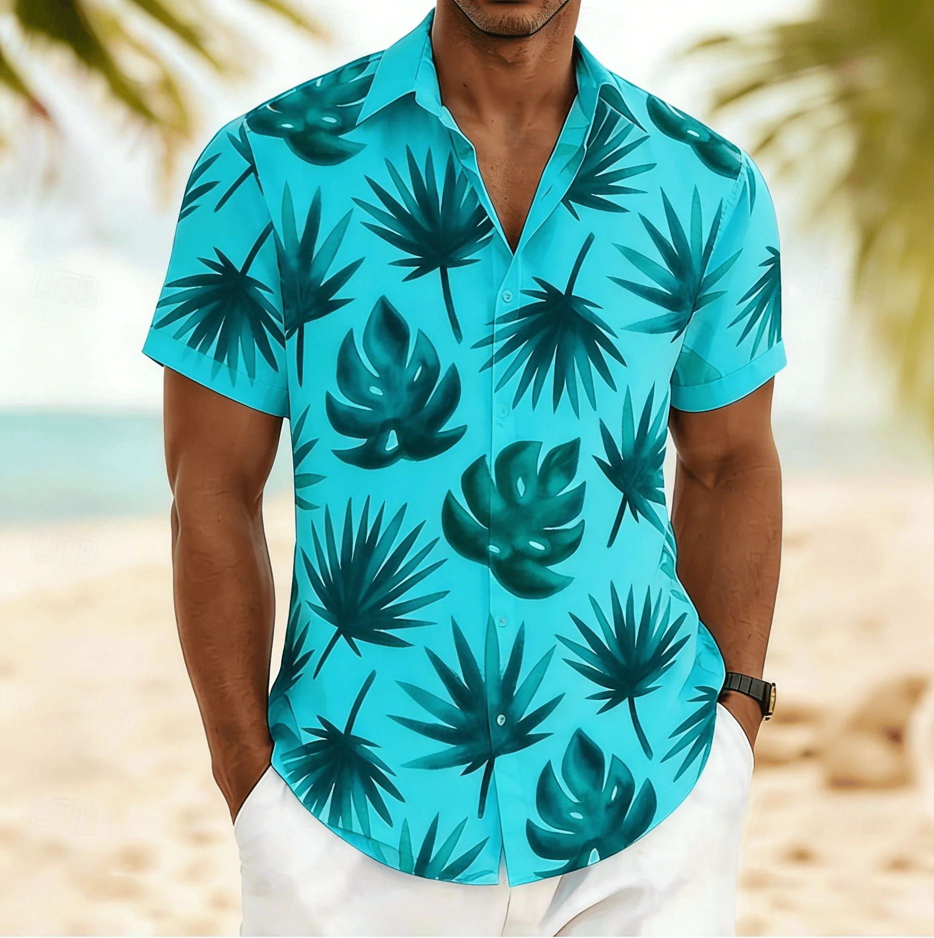 Herren Bedrucktes Kurzarm-Hemd für Frühling und Sommer Frisches Hawaiianisches Urlaubshemd, Lockeres Lässiges Oberteil
