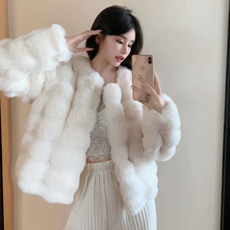 MiiiiX Elegant Faux Fur Coat Women's Imitation Rabbit Fur Jacket 2024 Winter Fashion Short Thickened Outerwear Female Clothes