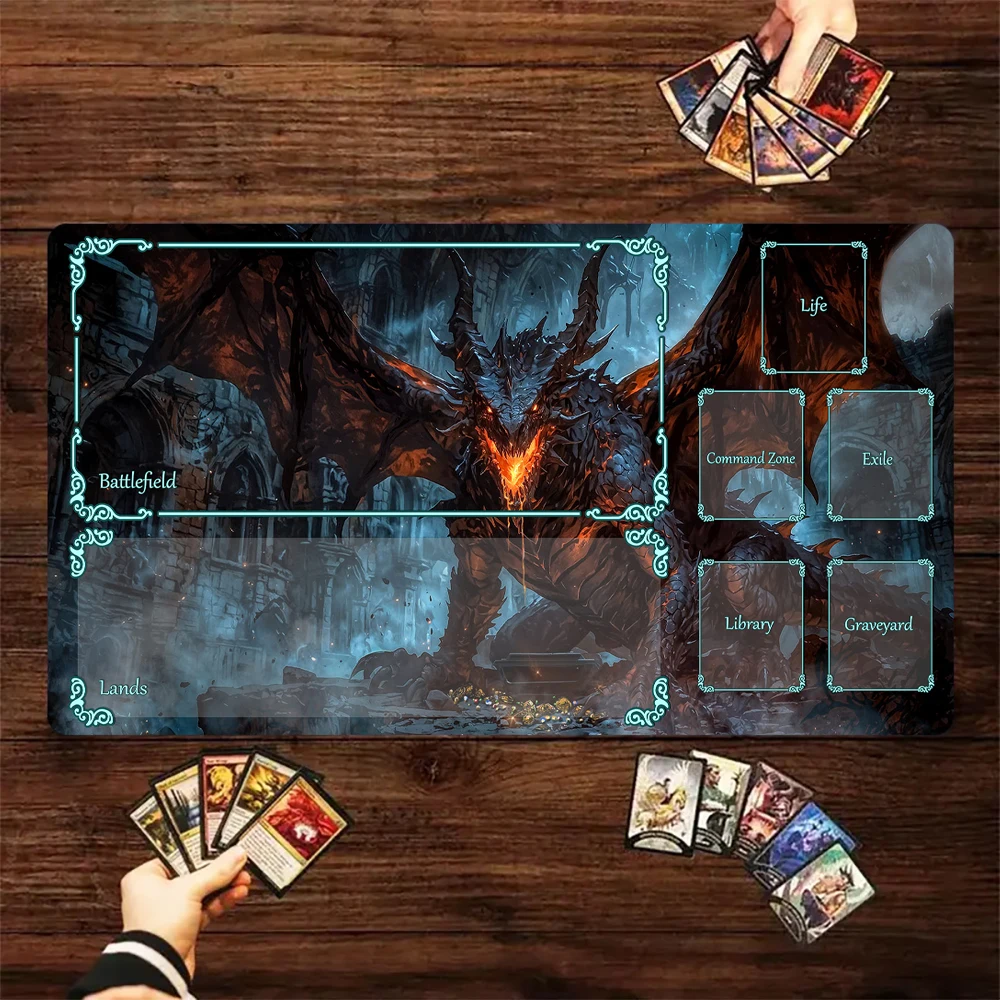 Magic Card Playmat with Zone Dark Style Giant Dragon Theme TCG Playmat Gathering Game Mat Desk Mat Commander Battle Playmat