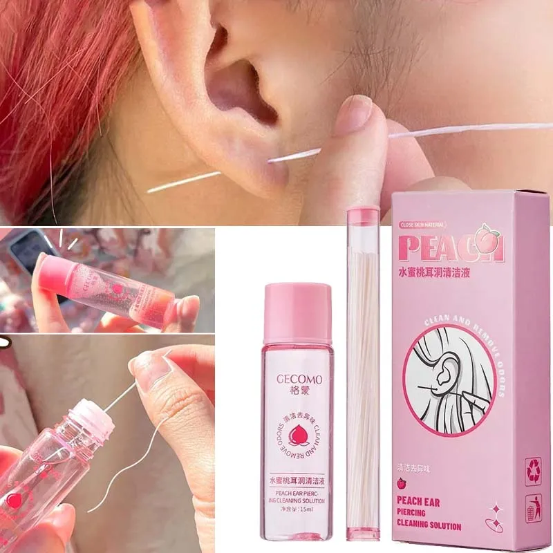 Ear Hole Cleaning Solution Set Safe Health Peach Flavor Inflamed Blockage Care Cleaner Disposable Piercing Cleaning Line 15/25ml
