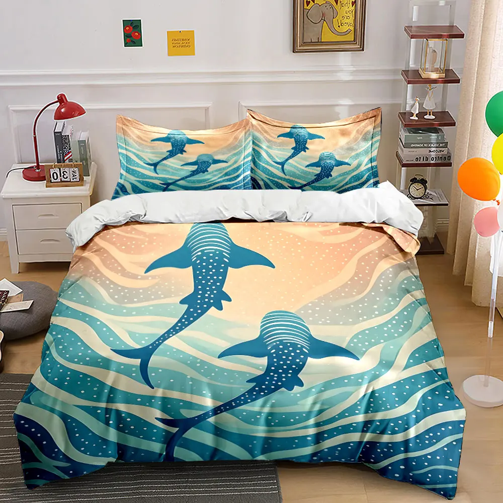 Whale sharks swimming in blue ocean Bedding Set for Kids Luxury Gift 3pcs Digital Print Comforter Set Soft Comfortable