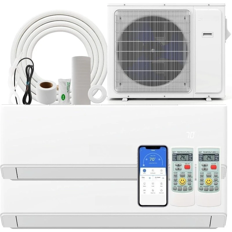 

Двойной 2-зонный мини-сплит-кондиционер, 36 тыс., 23 SEER2 18000 BTU+ 18000 BTU, 208–230 В, с поддержкой Wi-Fi, несколько зон, мини-сплит