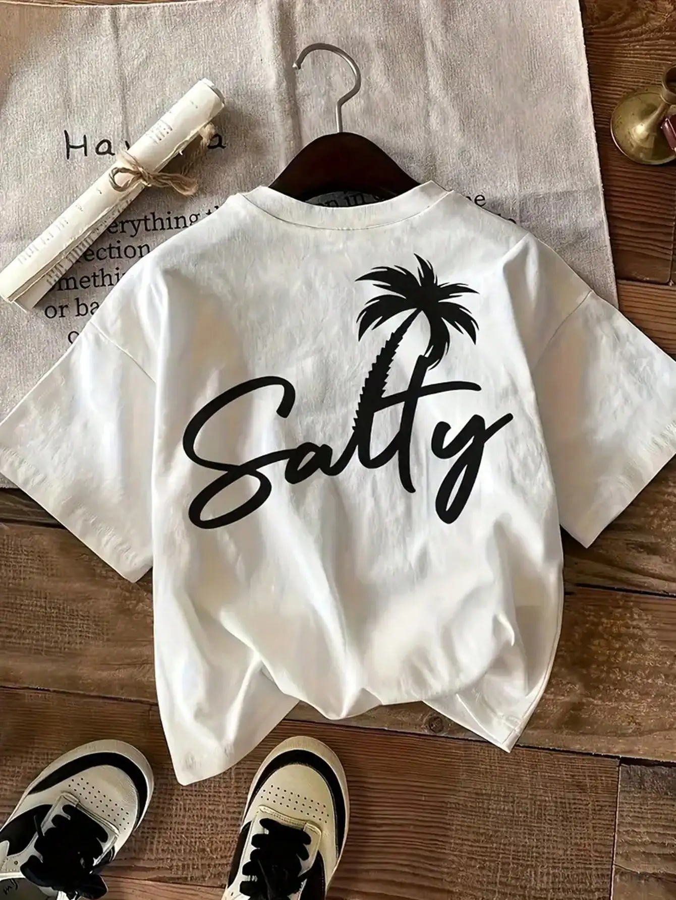 

Salty Palm Tree Graphic T-Shirt for Women - Beachy Summer Vacation Top