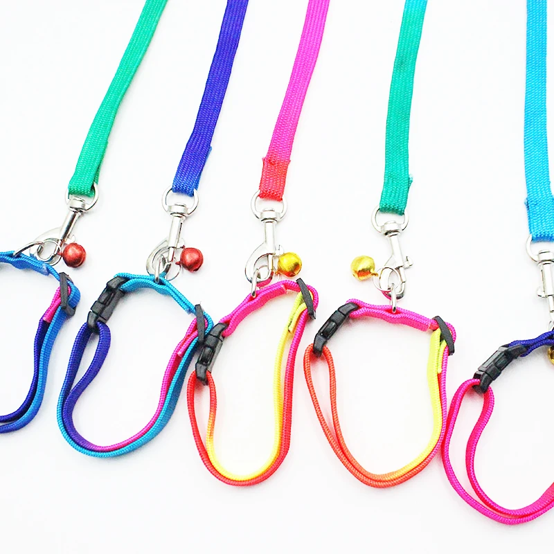 Adjustable Pet Walking Leash 1.2M Rainbow Nylon Collar And Leash Set For Small Dogs Kitten Puppy Christmas Gifts Pet Accessories