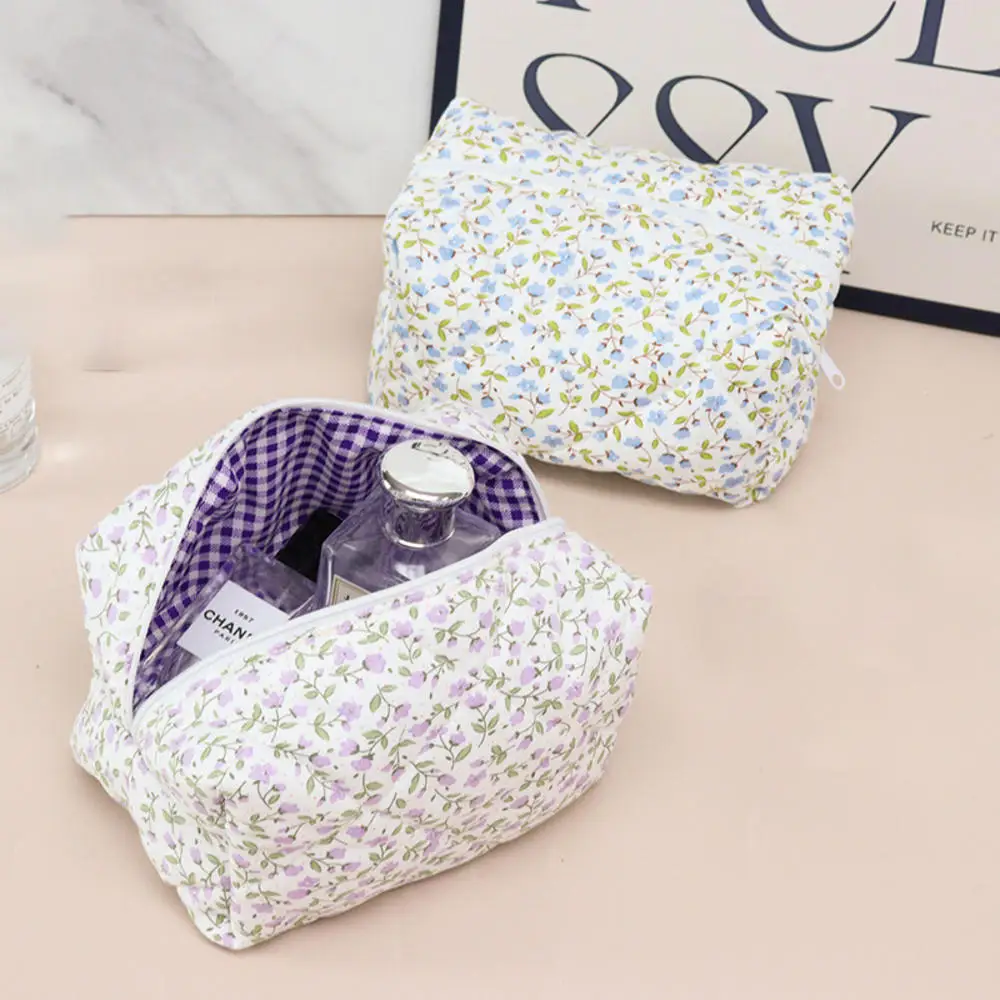 Storage Organizer Floral Puffy Quilted Makeups Bags Flower Printed Cosmetic Pouch Large Travel Cosmetics Bag Makeup Accessory