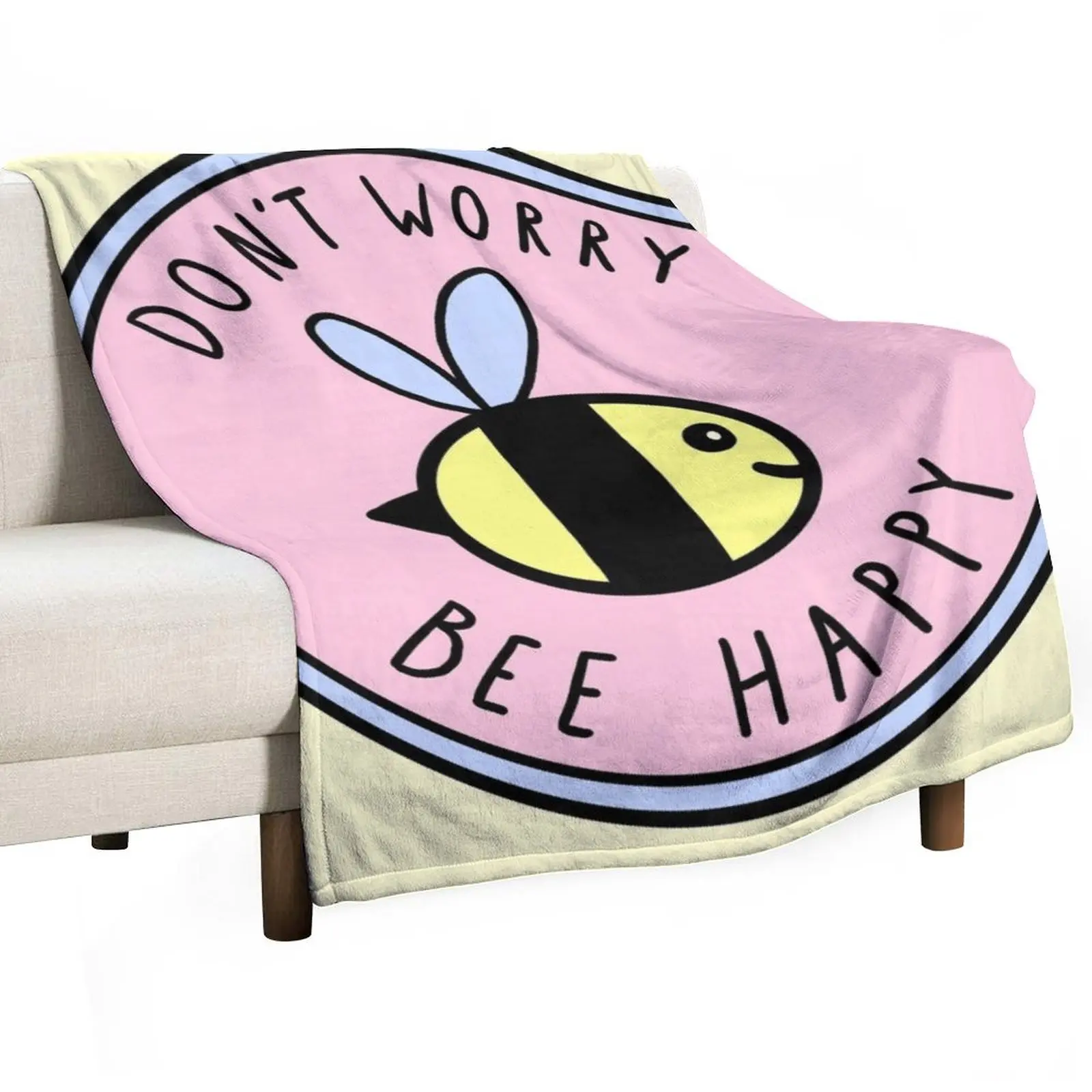 Don't Worry Bee Happy Throw Blanket funny gift Warm Hair Nap Blankets