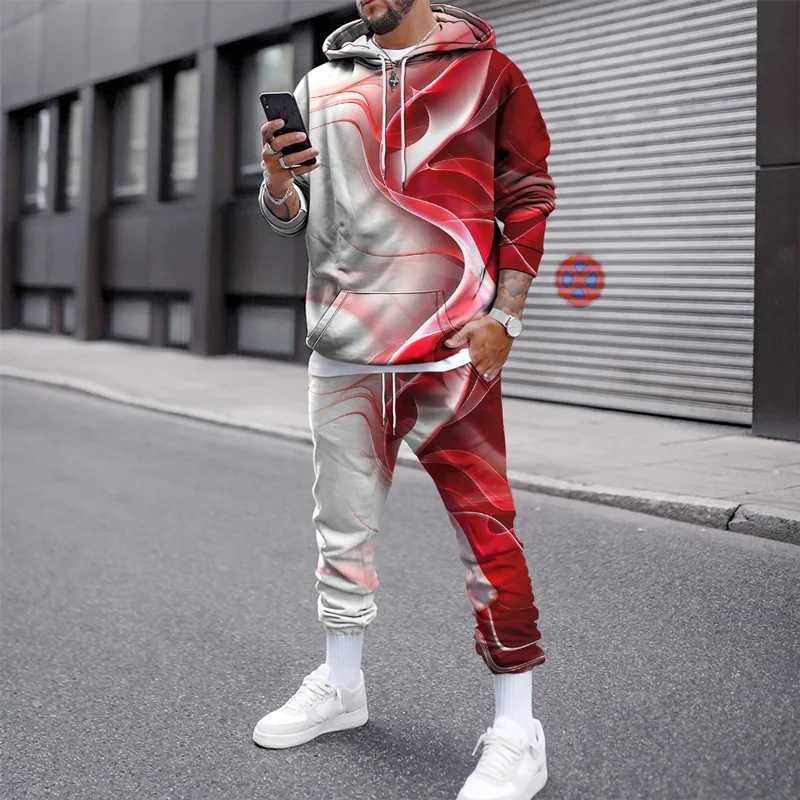 3d Print Hoodie Set Color Stripe Pattern Hoodie Tracksuit Men Clothing Sets Autumn Winter Sweatpants Male Sweatshirt Suit