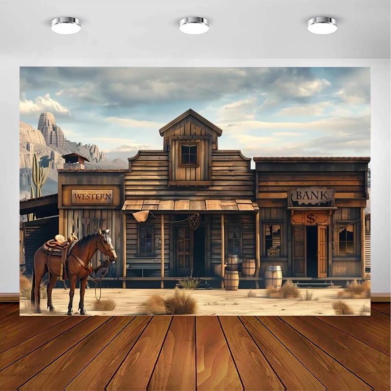 Photography Backdrop Scene Setters For Wooden House Barn Banner Western Cowboy Party Decor Background Portrait Shooting Poster