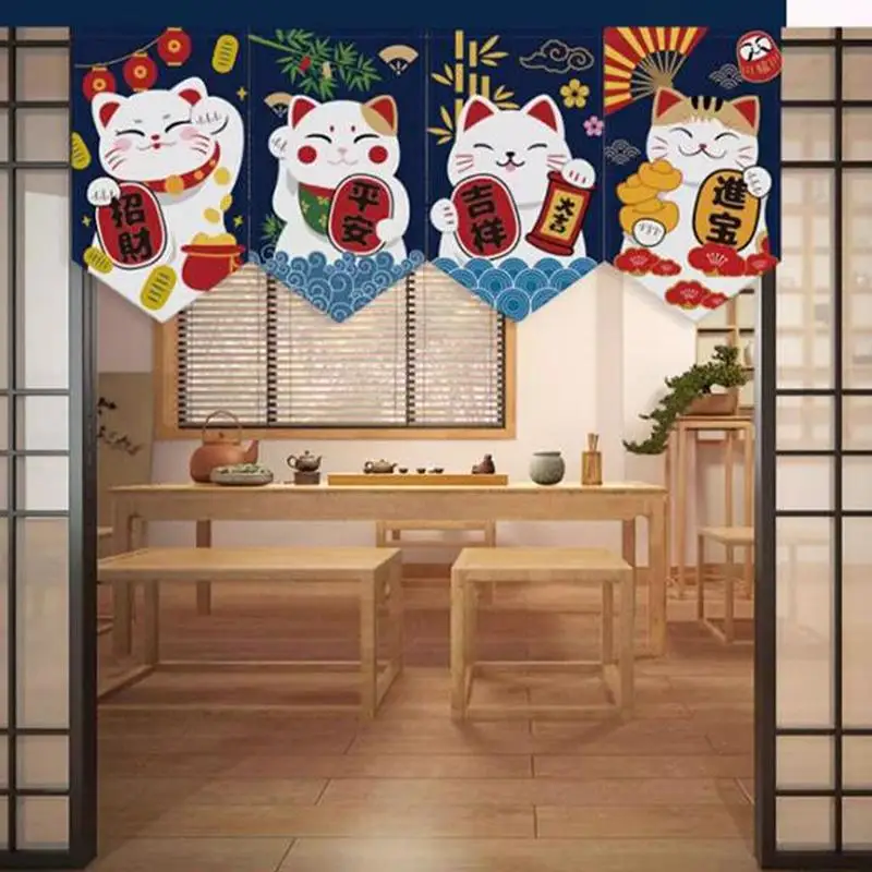 ~Cartoon Cat Triangle Flag Curtain Noren Partition Flag Kitchen Short Door Curtain Restaurant Kitchen Decoration Hanging Curtai
