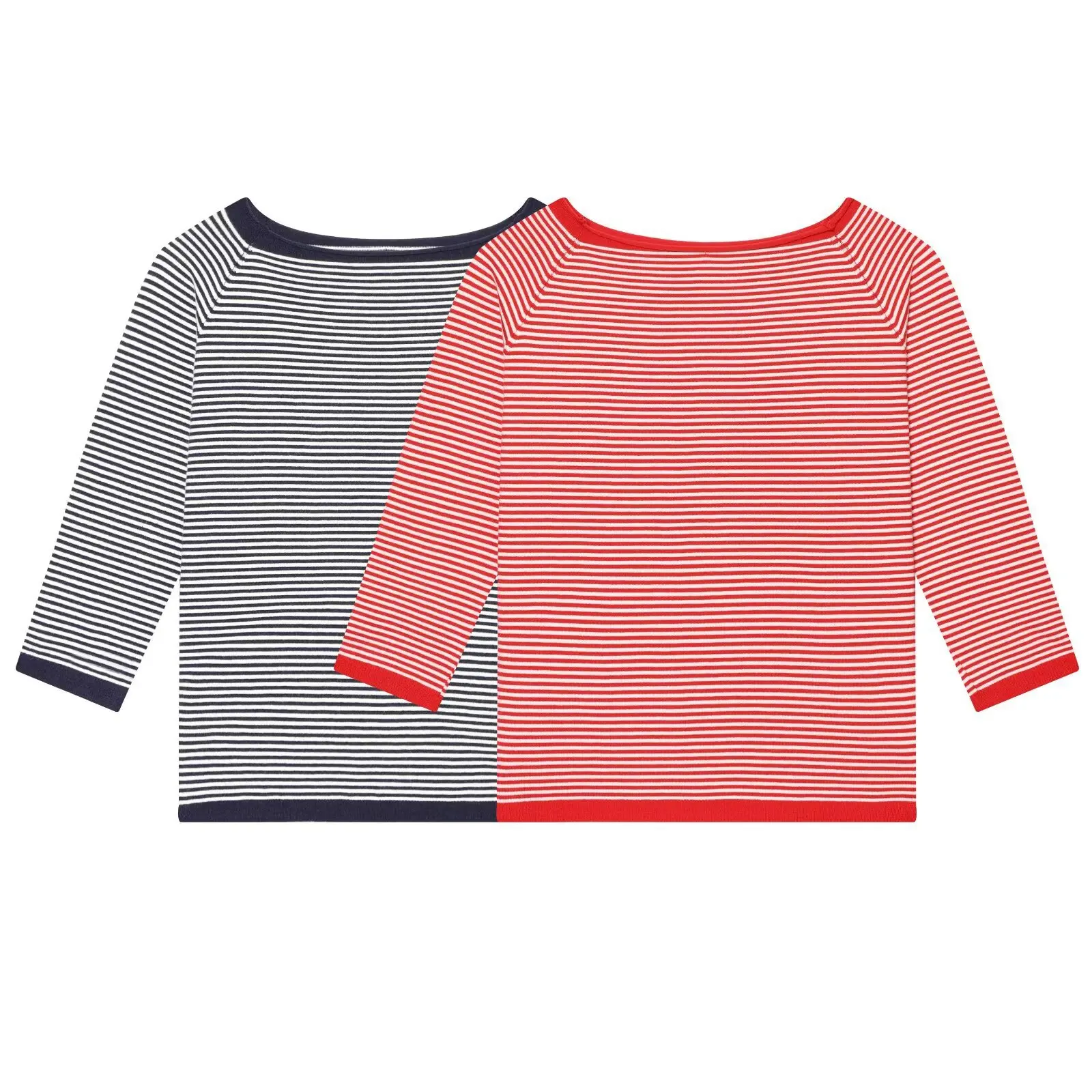 

Withered 2026 Two-color Striped Knitted Pullover Versatile Boat Neck Mid Sleeve Top T-shirt Woman Clothes Female Clothing