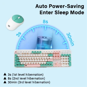 FocusOnPC Wireless Keyboard and Mouse Set, Punk Round Keycaps Color Matching Combo, Silent 2.4G for Desktop Laptop Home Office