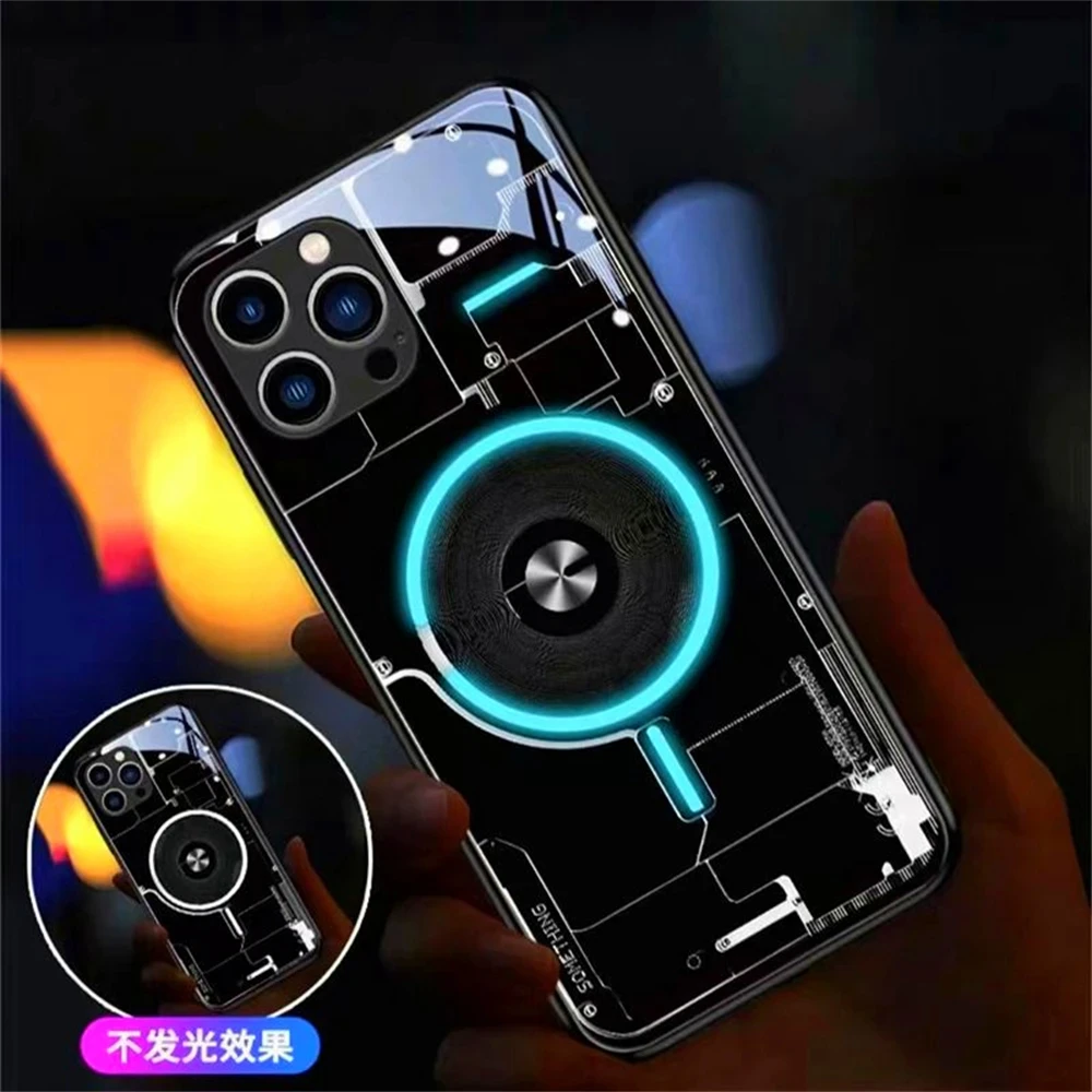 

Lighting Ring Luminous Glass LED Call Light Up Flash Phone Case Cover For iPhone 16 15 14 13 12 11 Pro Max X XR XS Plus 7 8