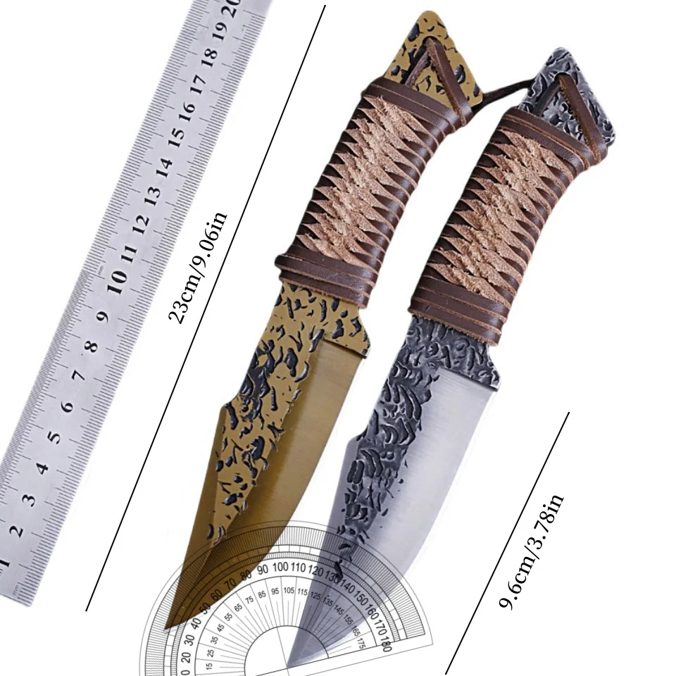 Handmade pattern forging high hardness straight knife, outdoor small knife, portable outdoor survival tool