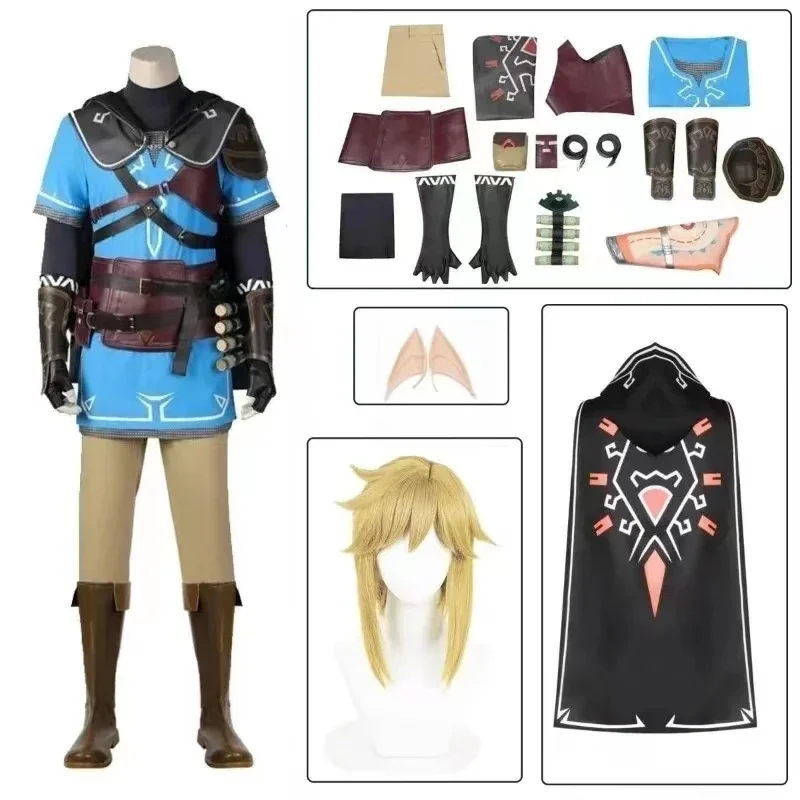 Adult Kid Anime Zelda Cosplay Costumes Breath of The Wild Link Shirt Cloak Accessories Outfit Carnival Halloween Costumes Wig