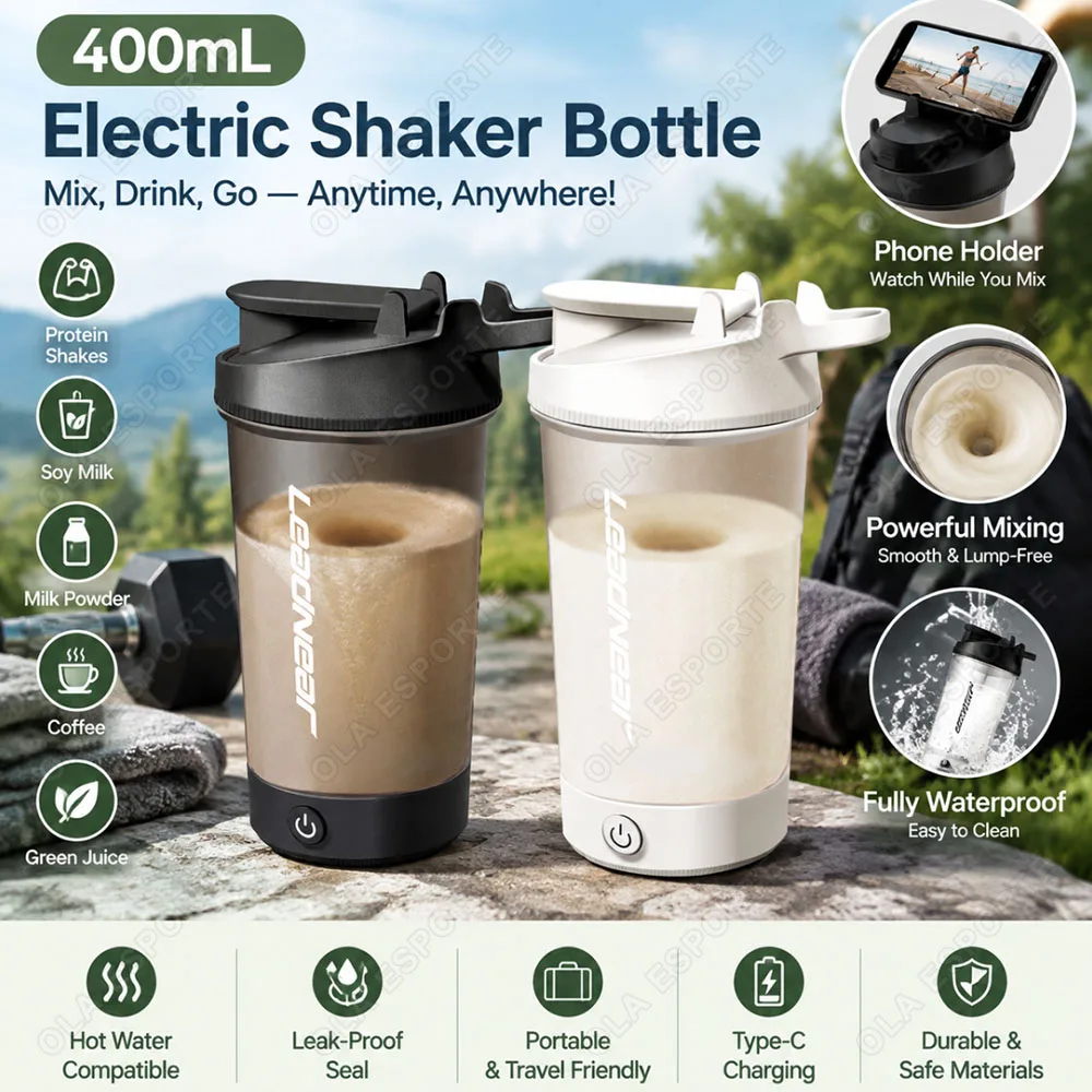 Phone Stand Mixing Cup Protein Powder Coffee Milk Powder One Click Stirring For Even Mixing 400ML Electric Shaker Cup Waterproof
