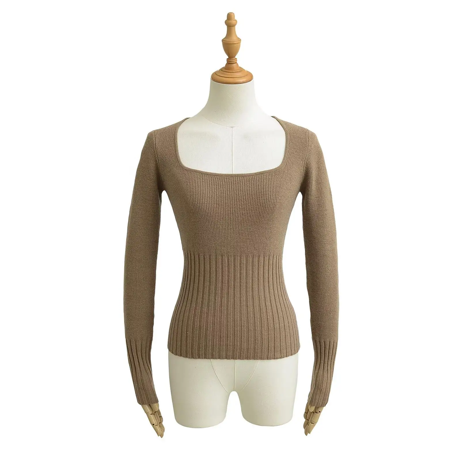 

Retro Large Collar Slim Fit Knitwear Women's Spring Autumn Crew Ne Pullover Slimming Inner Wear Base irt Sweater