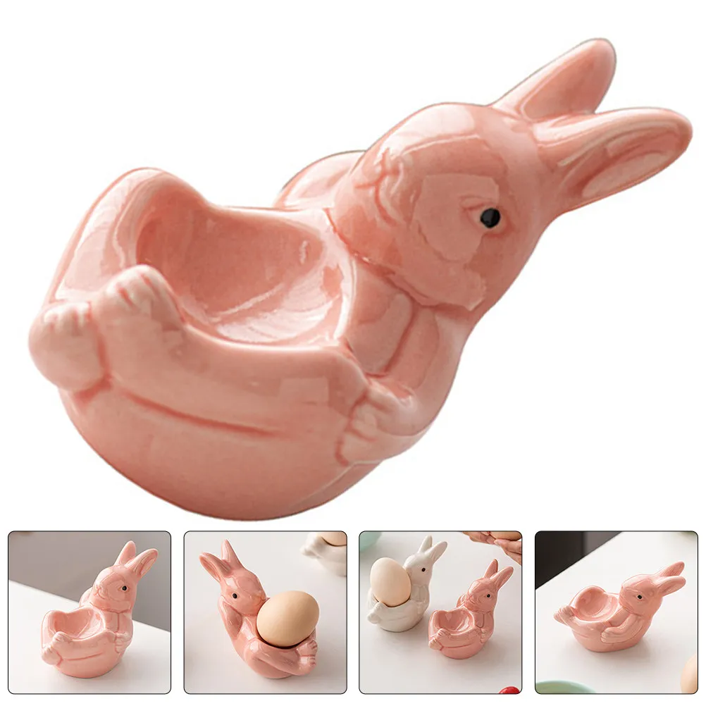 

Ceramic Rabbit Egg Cup Adorable Bunny Shape Holder for Boiled Eggs Kitchen Breakfast Display Stand Decorative Egg Container