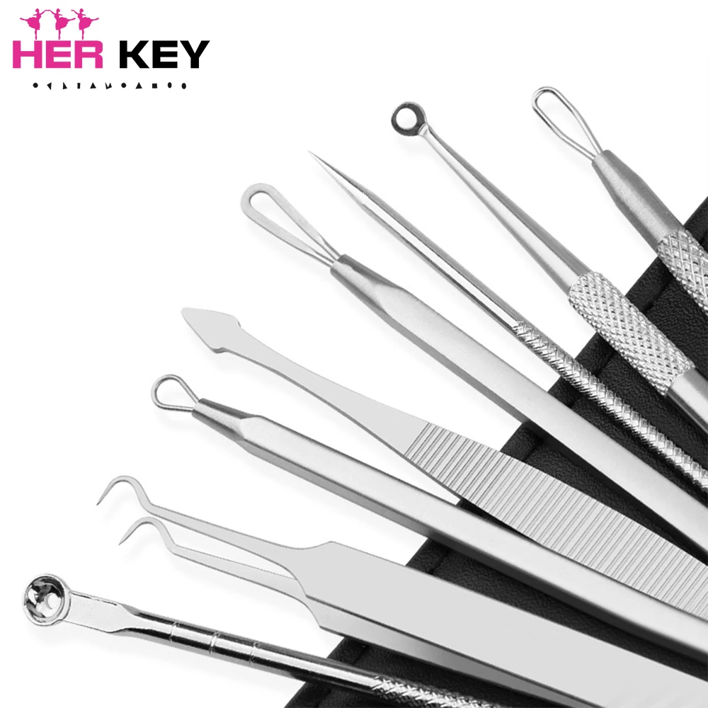 

8Pcs/set blackhead acne remover tool spoon for facial skin care tool needle facial pore cleaner go out portable