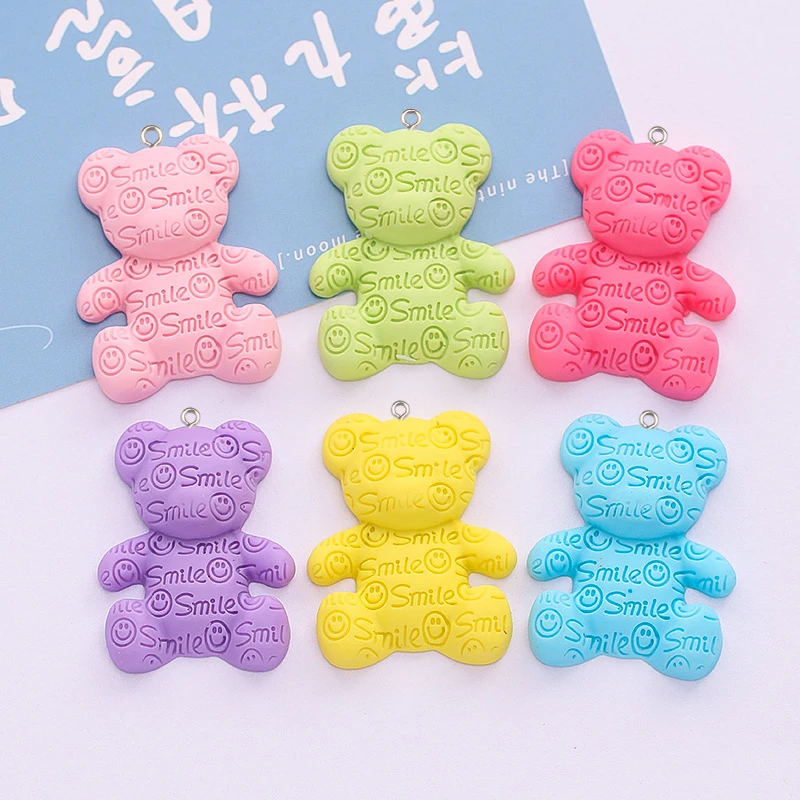 100pcs Cute Smile Letter Bear Resin Charms Jewelry Making DIY Fashion Earring Necklace Pendant Floting Decor Accessory