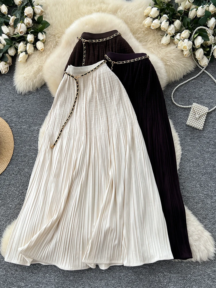 

Бархатная юбка с высокой талией, женская модная эластичная талия с поясом, утягивающая драпировка из смеси шелка, готовая юбка трапециевидной формы для поездок на работу