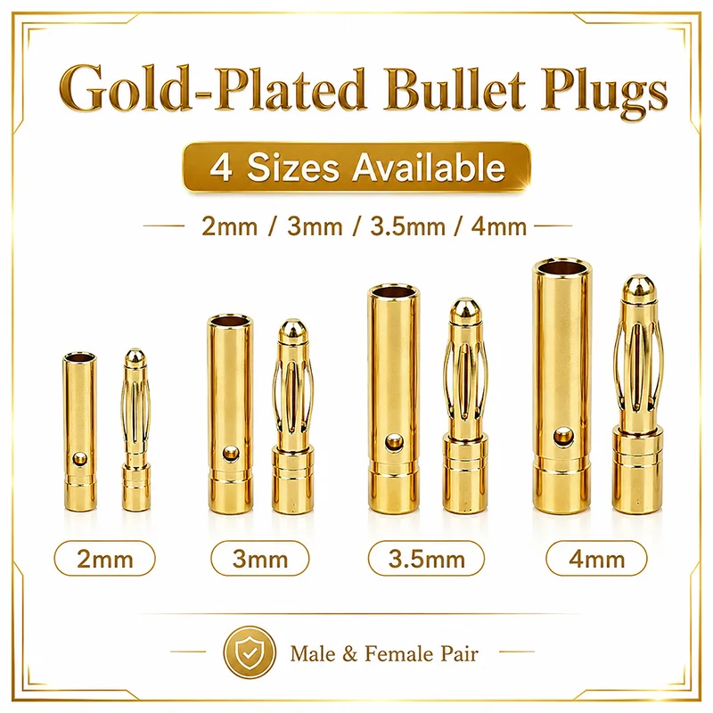 2/5/10/20 Pair 2mm 3mm 3.5mm 4mm Gold Plated Bullet Banana Plug Male Female Connector for RC Battery Motor ESC Drone DIY Parts
