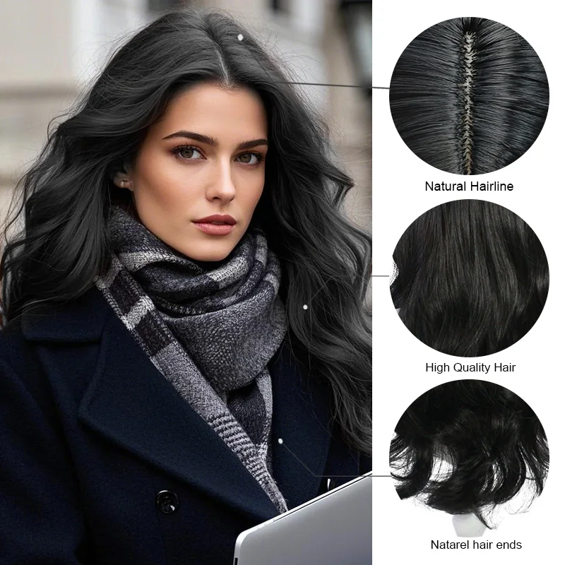

New Natural Full Wig for Women Long Curls Big Wave Hair Middle Part Bangs Popular round Face Personality Wig Black Brown