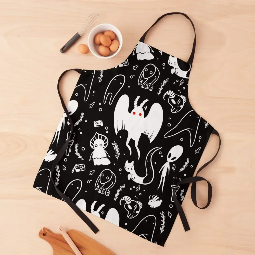 

cryptids in black Apron Customizable Woman innovative kitchen and home items Apron