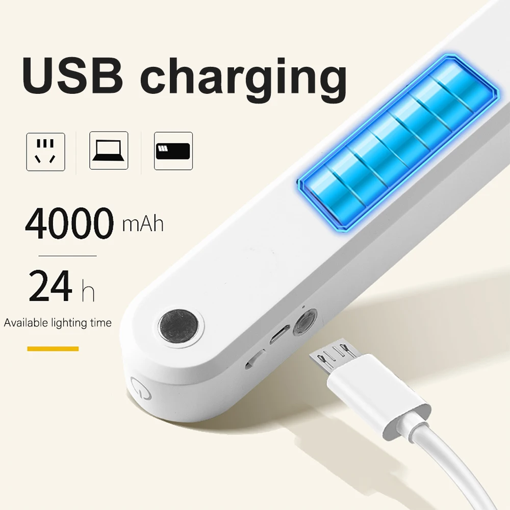 USB LEDデスクランプ,オフィスおよび寝室用USB充電式ライトモニター付き磁気ポータブル無段階調光読書灯