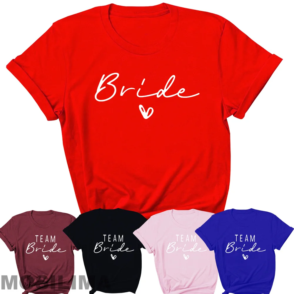 Bride Team Shirts Women Aesthetic Bachelorette Party Wedding Tops Bridesmaid T-shirt Summer O-neck Tops TX316