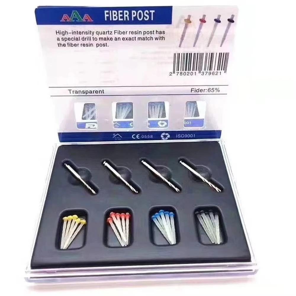 20pcs/box Complete Dental Quartz Fiber Post Kit 20 Posts 4 Drills Screw Straight Type for High Esthetic Root Canal Restoration