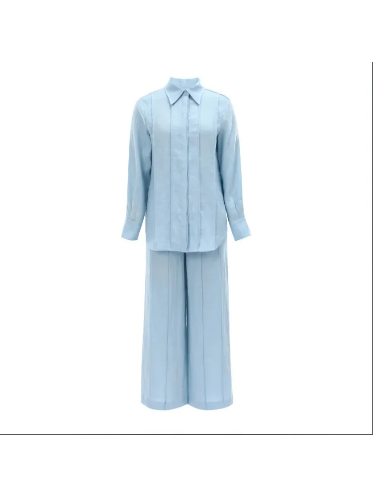 

Cotton Linen Ladies Blouses Pants Suits Loose Turn-down Collar Female Women Casual Shirts 2 Pieces Set 2026 Summer Y106