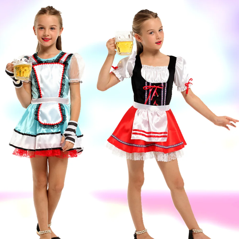 Girl Dress Costume Oktoberfest Beer Festival Maid Waitress Halloween Carnival Party Cosplay Children Fancy Clothes