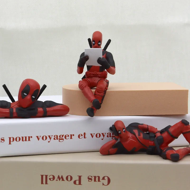 3pcs/set Deadpool Anime Action Figure Sitting Posture Model X-Men Mini Doll Car Decoration Marvel Collection Figurine Kids Toy