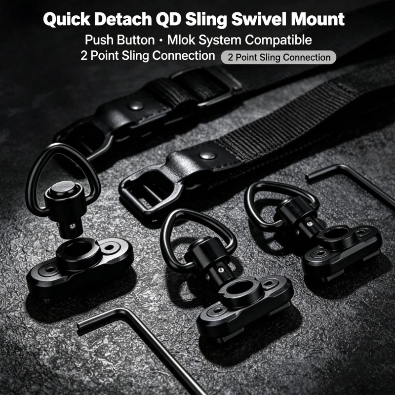 Quick Detach QD Sling Swivel Mount With Push Button Compatible For Mlok System Fits 2‑Point Sling Accessories