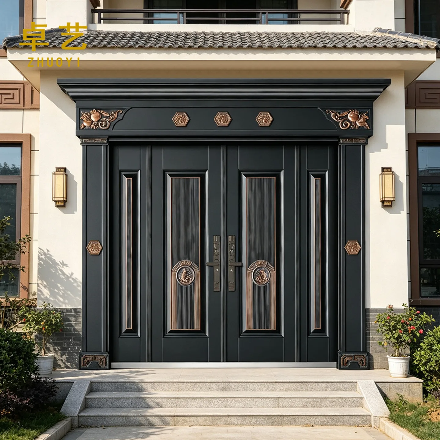 Customized villa door Four-door entry Cast aluminum rural self-built house Zinc alloy Chinese anti-theft door