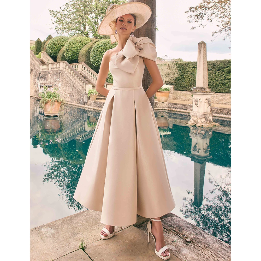 Customized Wedding Guest Dress One Shoulder A Line Maxi Mother of the Bride Dresses Satin Pleated Belt Trumpet Formal Party Gown