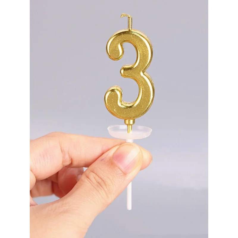 1pcs birthday candle golden number candle smokeless birthday cake party baking dessert candle plug-in set