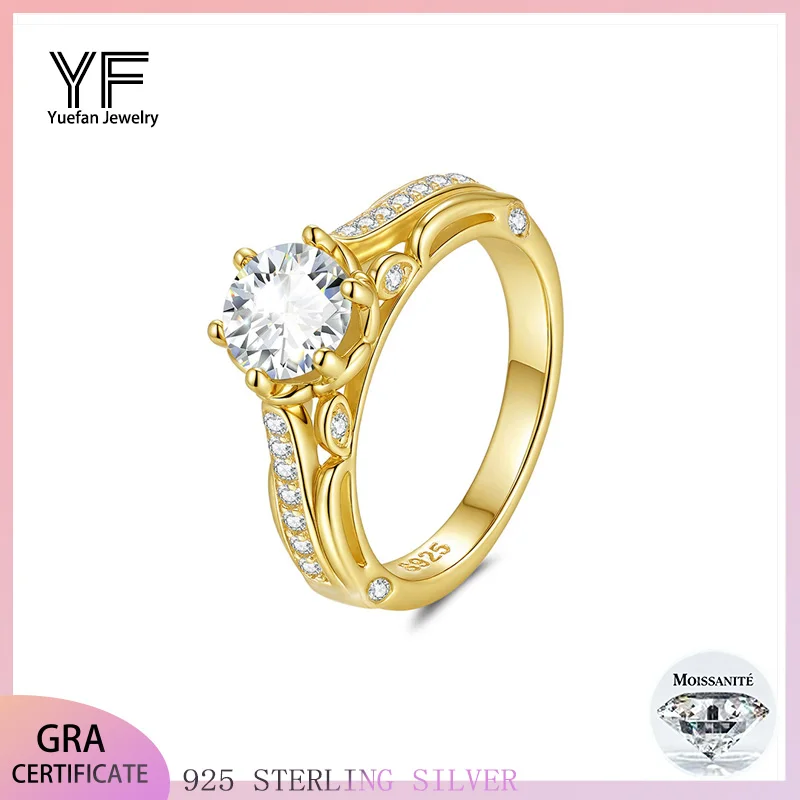 

Rings GRA Jewelry Luxury Moissanite Woman 6.5mm D VVS1 Sterling Silver 925 Ring18K Gold Plated Engagement Wedding Party Gift