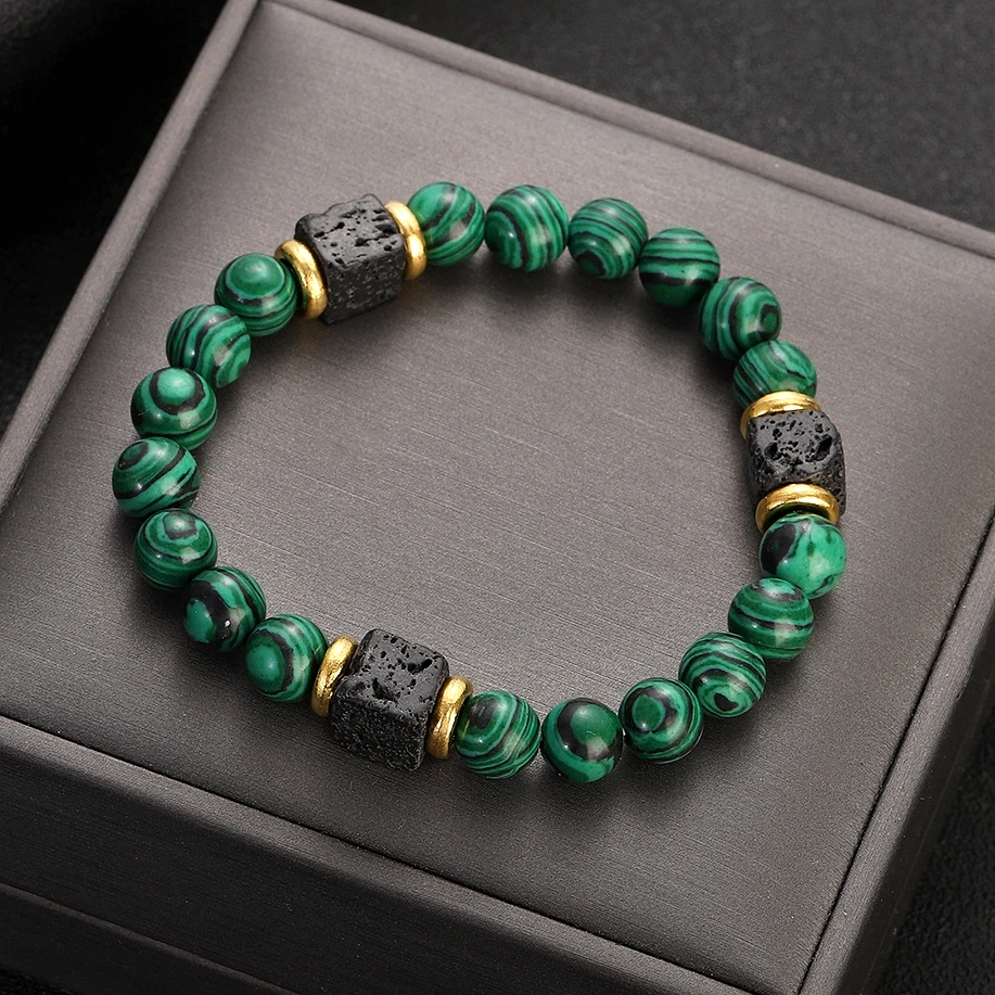 Classic Malachite Bracelets Men Jewelry Healing Lava Beads Bracelet Pulsera Diabetes Relief Bracelet Women