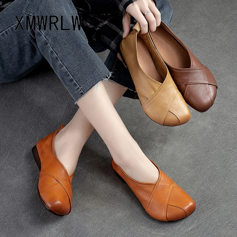 

XMWRLW 2026 Spring Summer Women's Flat Shoes Retro Style Solid Color Ladies Spring Flat Loafers Non Slip Women Loafers Shoes